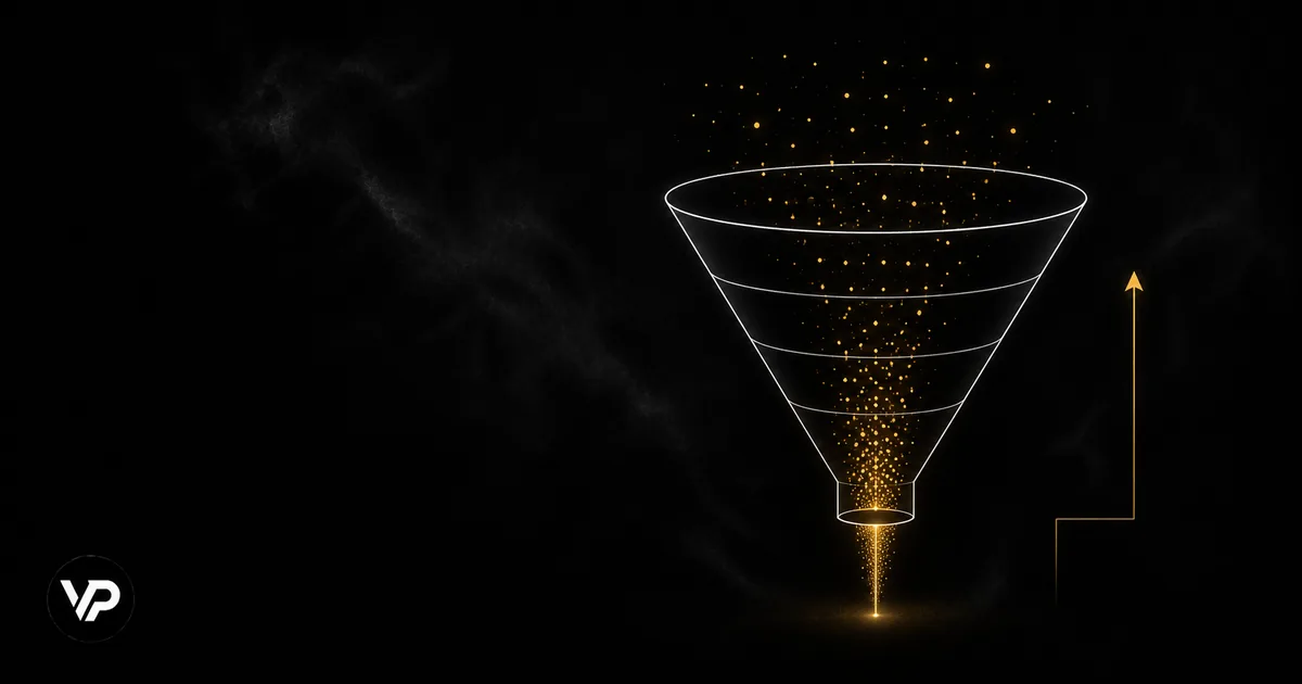 Ilustração escura minimalista de wireframe de landing page com gráfico de crescimento em dourado
