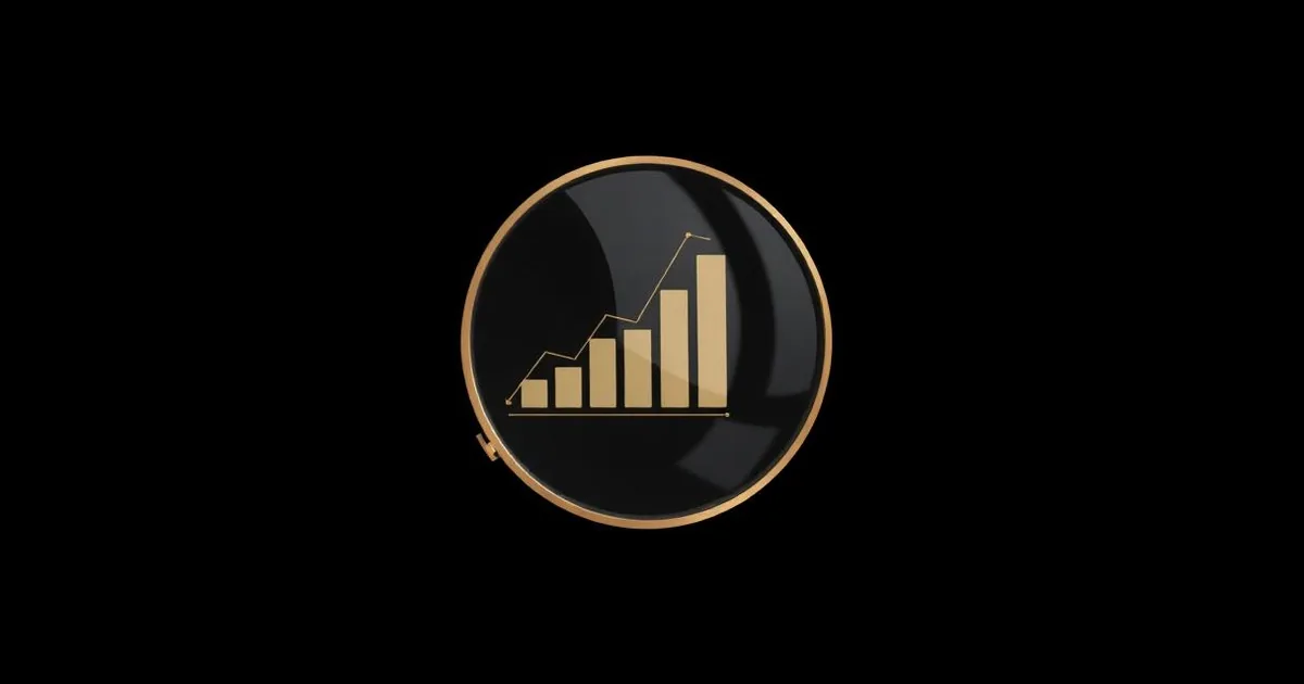 Ilustração escura minimalista de espelho com gráfico de crescimento em dourado