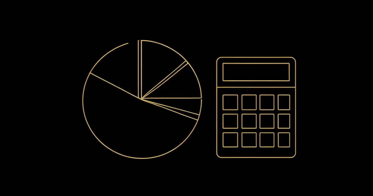 Ilustração escura minimalista de uma balança dourada equilibrando um cifrão e um gráfico de crescimento